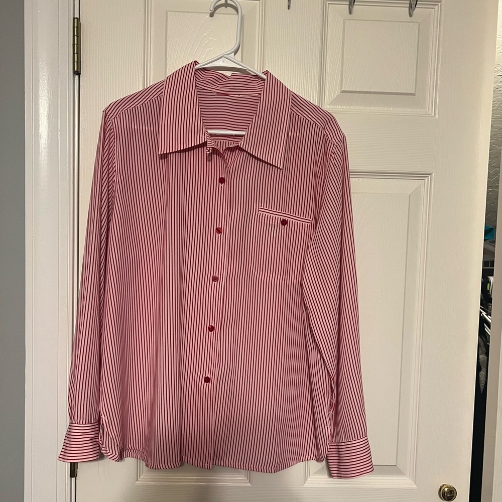 Red & White Striped blouse.